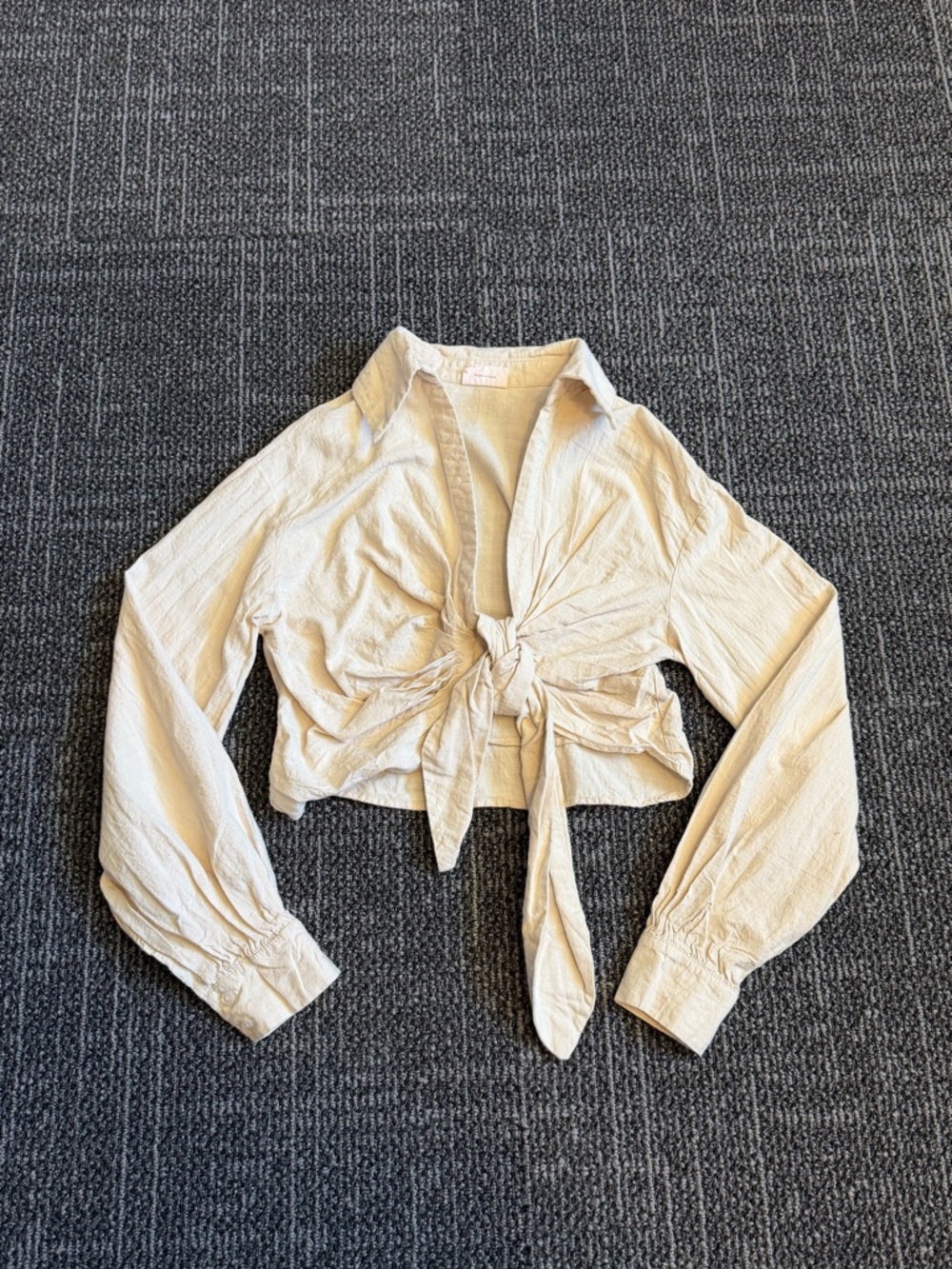 Showpo Cream Tie Wrap Waist Long Sleeve Top Size 8 (Medium)